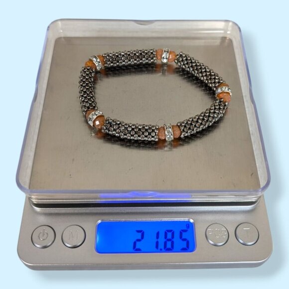 (2/$20) Peach Glass & Rhinestone Stretch Bracelet - Picture 5 of 5